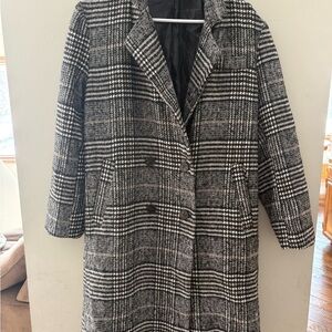 DAVI & DANI Black and White Checkered Trench Coat